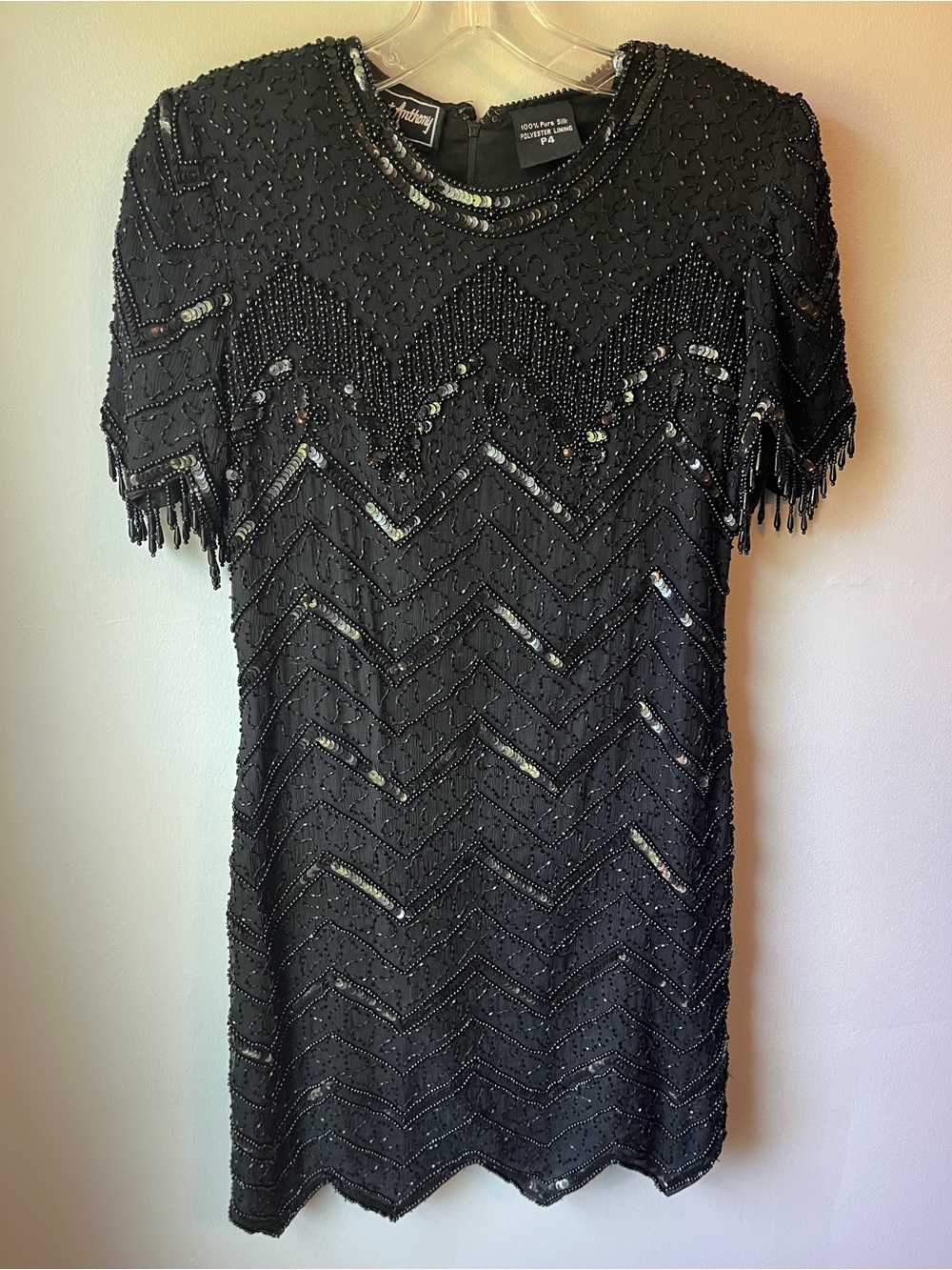 Vintage Robert Anthony Beaded Black Short Sleeve Cocktail Dress